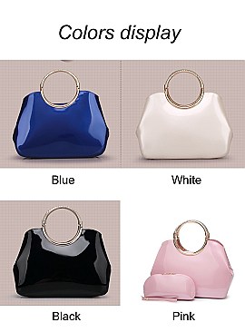 2 In 1 ROUND HANDLE GLOSSY SATCHEL WALLET SET