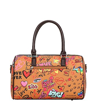 Graffiti HEART -LOVE Print 3-Pieces Set Boston Satchel - 3 IN ONE