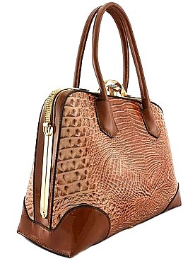 PATENT SNAKE PRINT DIAMOND JEWEL TOP SATCHEL