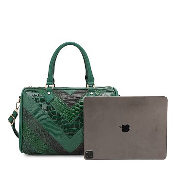 2-IN-1 Crocodile Shiny Patchwork Boston Bag with walle