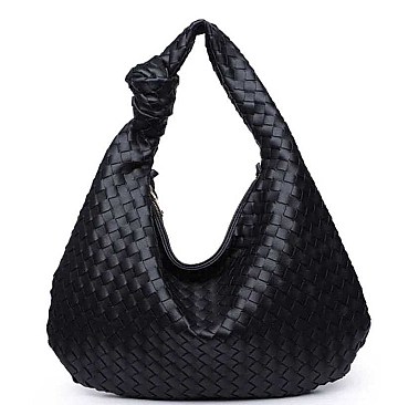 VANESSA WOVEN VEGAN LETAHER HOBO BAG