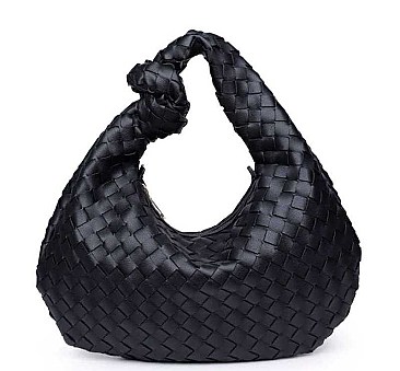 CHARLENE WOVEN VEGAN LEATHER HOBO BAG