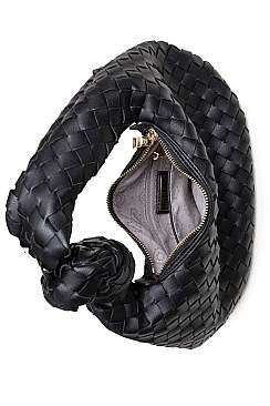 CHARLENE WOVEN VEGAN LEATHER HOBO BAG