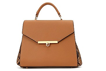 Snake Print Trimmed Satchel