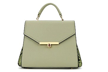 Snake Print Trimmed Satchel