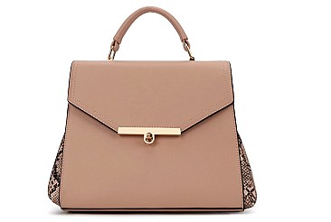 Snake Print Trimmed Satchel