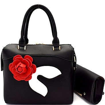 3D Flower Accent 2 in 1 Satchel SET with Clutch