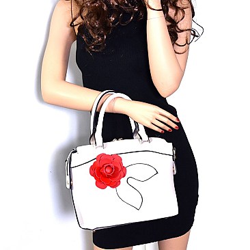 3D Flower Accent 2 in 1 Satchel SET with Clutch