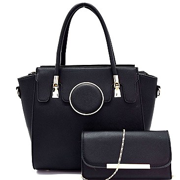 3448-LP Circle Hardware Accent 2 in 1 Satchel SET with Clutch