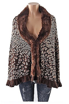 Brown Faux Fur Leopard Poncho