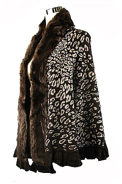 Brown Faux Fur Leopard Poncho