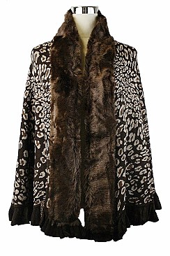 Brown Faux Fur Leopard Poncho