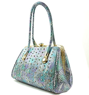 AMAZING SNAKE PRINT JEWEL TOP STONED SATCHEL & TOTE