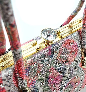 AMAZING SNAKE PRINT JEWEL TOP STONED SATCHEL & TOTE