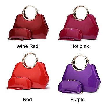 2 In 1 ROUND HANDLE GLOSSY SATCHEL WALLET SET