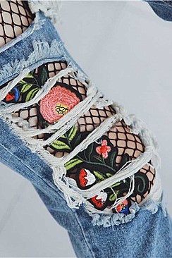 Rose Embroidery Fishnet Tights LA-ESA7070