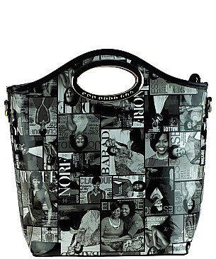 MICHELLE OBAMA FASHION MAGAZINE FAUX PATENT LEATHER HANDBAG WITH GOLD EMBELLISHMENTS JP41675