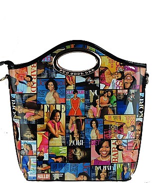 MICHELLE OBAMA FASHION MAGAZINE FAUX PATENT LEATHER HANDBAG WITH GOLD EMBELLISHMENTS JP41675