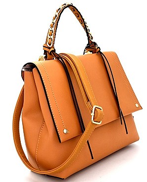 KL6835-LP Chain Accent Top-Handle Compartment Flap Satchel