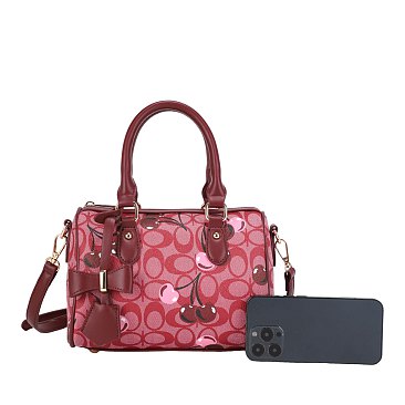 Oval Cherry Print Satchel