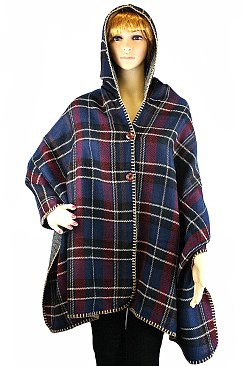 Plaid Pattern Knit Hooded Cardigan