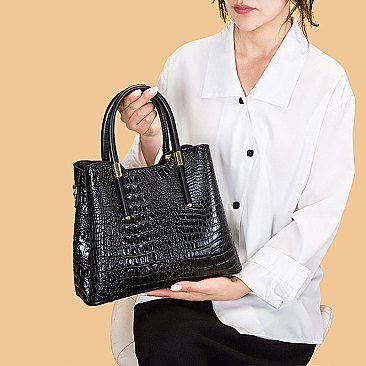 Croc Triple Compartment Satchel Bag