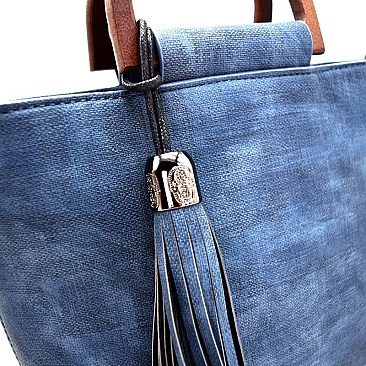 491J-LP  Tassel and Wooden Handle Accent Medium Satchel