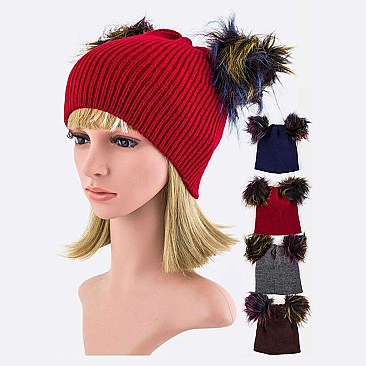 Pack of (12 Pieces) Double Pom Iconic Knit Beanie