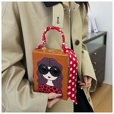 3D Lady Face Box Shaped Handbag With Scarf