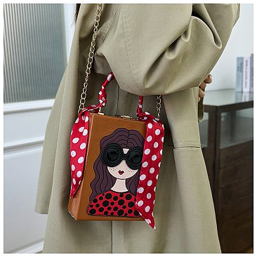 3D Lady Face Box Shaped Handbag With Scarf