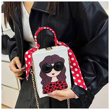3D Lady Face Box Shaped Handbag With Scarf