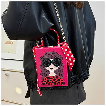 3D Lady Face Box Shaped Handbag With Scarf