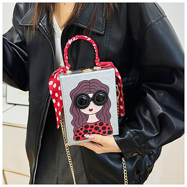 3D Lady Face Box Shaped Handbag With Scarf