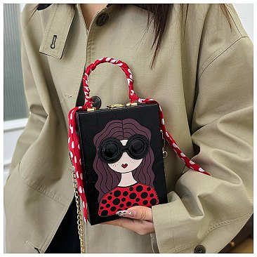3D Lady Face Box Shaped Handbag With Scarf