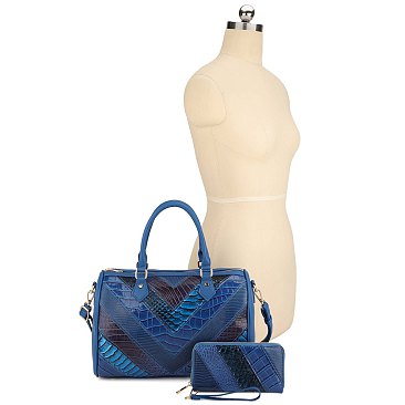 2-IN-1 Crocodile Shiny Patchwork Boston Bag with walle