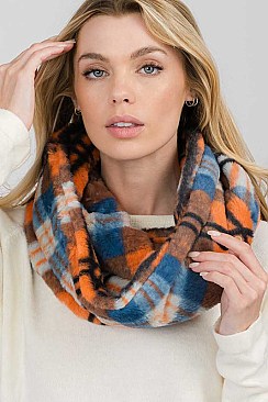 Pack of 12 Assorted Color Plaid Plush Infinity Scarves