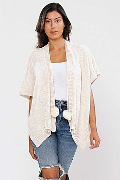 CHENILLE WITH POMS KIMONO CARDIGAN