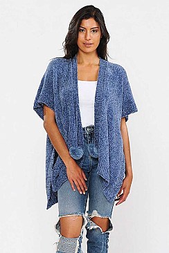 CHENILLE WITH POMS KIMONO CARDIGAN