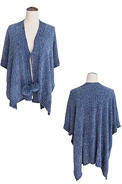 CHENILLE WITH POMS KIMONO CARDIGAN