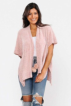 CHENILLE WITH POMS KIMONO CARDIGAN