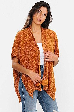 CHENILLE WITH POMS KIMONO CARDIGAN
