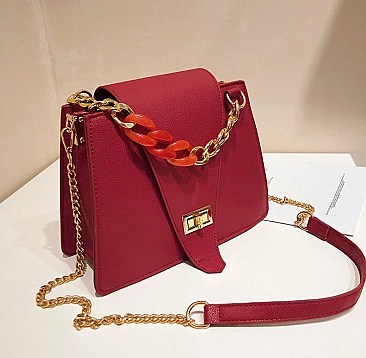 Chic Chain Handle Front Flap Cross Body Shoulder Bag