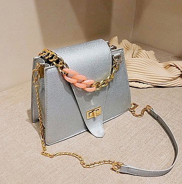 Chic Chain Handle Front Flap Cross Body Shoulder Bag