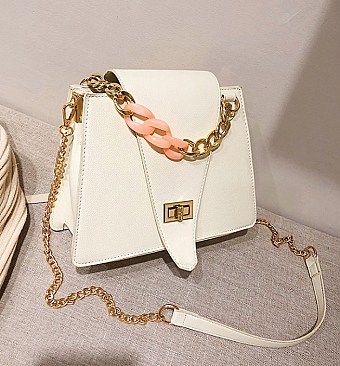 Chic Chain Handle Front Flap Cross Body Shoulder Bag