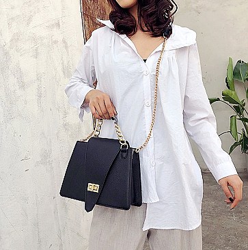 Chic Chain Handle Front Flap Cross Body Shoulder Bag