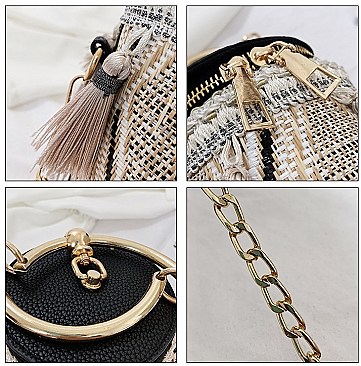 Tribal Design Tassel Accent Ring Handle Bucket Bag