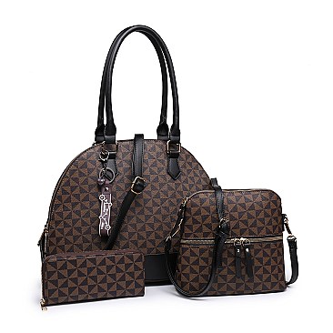 3 IN 1 MONOGRAM DOME SHAPED SATCHEL CROSSBODY AND WALLET SET