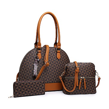 3 IN 1 MONOGRAM DOME SHAPED SATCHEL CROSSBODY AND WALLET SET