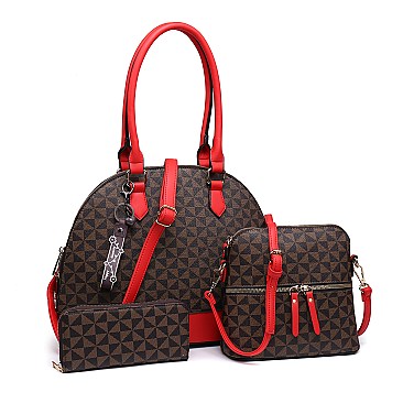 3 IN 1 MONOGRAM DOME SHAPED SATCHEL CROSSBODY AND WALLET SET