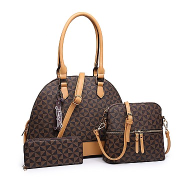 3 IN 1 MONOGRAM DOME SHAPED SATCHEL CROSSBODY AND WALLET SET